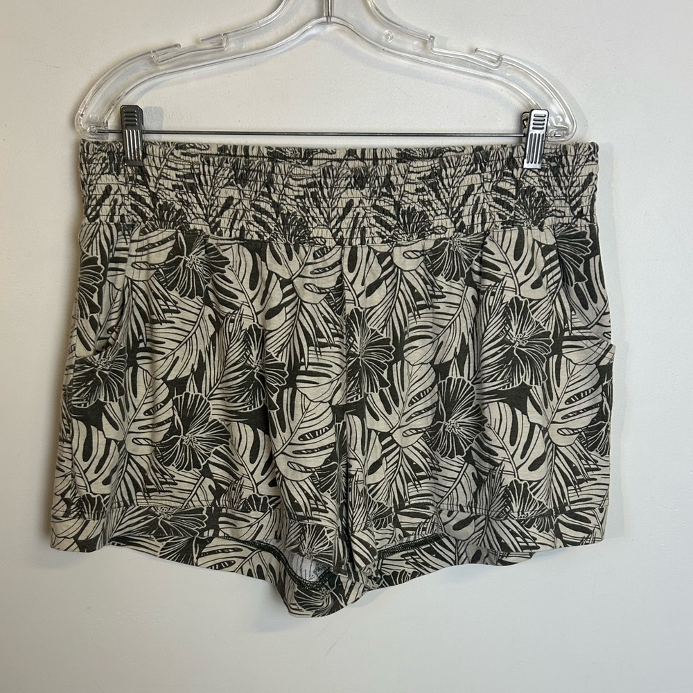 Pact Organic Cotton Tropical Print Women Shorts Sz XL smocked waist relaxed fit